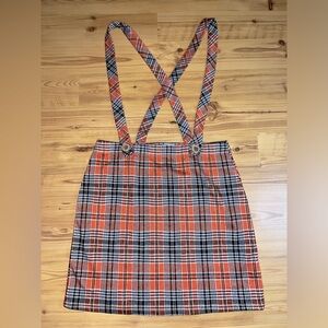 Hollister Plaid Jumper Suspenders Overall Skirt Orange and Black Plaid Large
